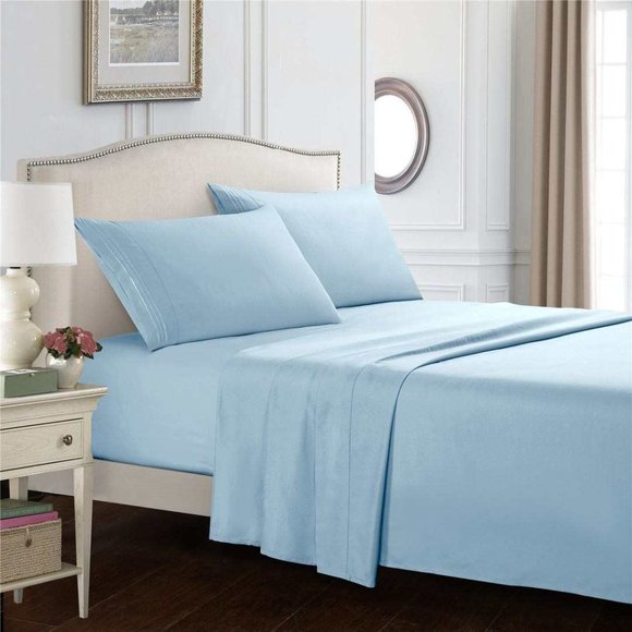 Light Blue Bed Sheets Set Full Queen King Size Deep Pocket 4 Piece Set - Picture 2 of 5